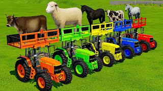 TRANSPORTING COWS SHEEPS HORSES BULLS GOATS amp TRACTORS WITH MAN TRUCKS  Farming Simulator 22 [upl. by Ahsekin62]