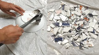 How To Break Plates For Mosaics  Smashing Broken plates For Mosaics [upl. by Brock]