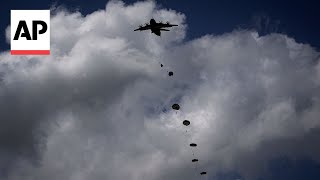 Allied paratroopers recreate historic DDay jump to mark 80th anniversary [upl. by Kimmie746]