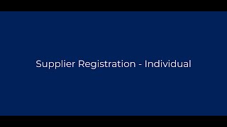 Supplier Registration  Individual [upl. by Prentice119]