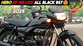 New 2025 Model HERO HF DELUXE All Black Colour Review🔥 Hf Deluxe New Update Features Price Mileage [upl. by Bjork]