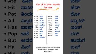 3  Letter Words  Learn Vocabulary  English Speaking Practice  English Kannada [upl. by Hales]