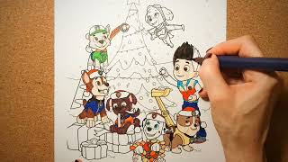 AniaKoloruje Dla Maluchów  How to color PAW PATROL  CHRISTMAS  Jak pokolorować PSI PATROL [upl. by Harelda]