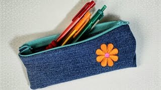 Cómo hacer una cartuchera de jean sin coser [upl. by Carn3]