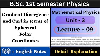 Gradient Divergence and Curl in Spherical Polar Coordinates  Unit3  L09  Coordinate Systems [upl. by Giza]