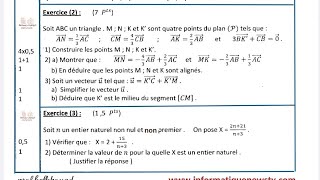 Devoir Surveillé 1 Semestre 1 Maths Tronc commun biof Ex 3 Calcul Vectoriel Mathématiques TCSF [upl. by Beattie]