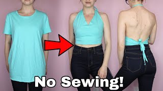 Easy DIY Halter Tops No Sewing T Shirt Cutting Tutorials [upl. by Hanus]