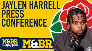 Michigan OLB Jaylen Harrell meets with the media preRose Bowl [upl. by Ahsitneuq762]