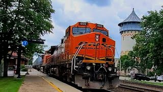 BNSF 7375 Leads Intermodal With Two End DPUS West On The Racetrack Through Riverside Illinois [upl. by Portie]