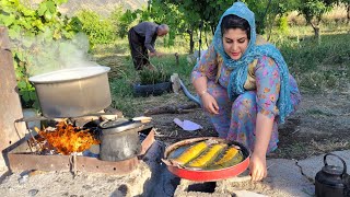 Cooking lamb neck local butter and salmon in Iranian village style [upl. by Sitruc821]