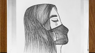 A Sad Girl with mask Drawing Tutorial pencil sketch How to draw girl step by step [upl. by Anaibib]