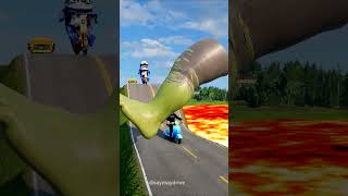 Crazy Cars amp Motorcycles Crossing To Giant Spinning Hulks Foot Kick in BeamNGdrive [upl. by Honebein]