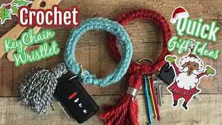 Crochet Keychain Wristlet Quick Crochet Gift Idea Crochet KeyChain KeyRing Bracelet [upl. by Wan]