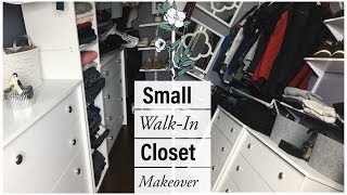 Small Walk In Closet gets a Makeover on a Budget  Master Closet WalkIn [upl. by Lledner]