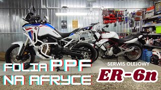 serwis olejowy w Kawasaki ER6n na koniec sezonu oraz folia PPF na lampach w Afryca Twin 1100 DCT [upl. by Enialed]