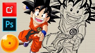 🔴 Efecto Dibujo de PHOTOSHOP ⭐ Como dibujar a Goku en Photoshop [upl. by Laveen]