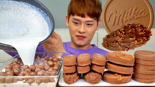 ASMR 따뜻한 우유와 몰티져스🍫초콜릿 아이스크림 밀카 초코과자 먹방 Hot Milk With Maltesers Tico Choco Ice Cream MuKbang [upl. by Atazroglam]