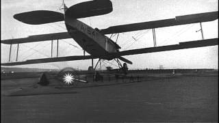 Vought VE7 Aircraft piloted by Navy Lieutenant W M Dillon lands on USS Langley HD Stock Footage [upl. by Un176]