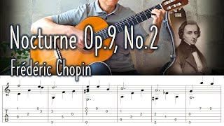 Chopin  Nocturne Op9 No2  Easy Arrangement Fingerstyle Guitar  TAB [upl. by Justis895]