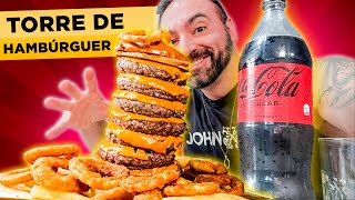 Torre de HAMBÚRGUER e ONION RINGS mais BATATA  15L COCACOLA [upl. by Bria]