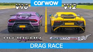 Lamborghini Aventador SV v Huracan Performante  DRAG RACE ROLLING RACE amp BRAKE TEST [upl. by Laeira281]