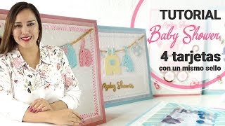 Tutorial 4 Invitaciones para Baby Shower con el mismo set de sellos  Claudia Rafaella [upl. by Angle]