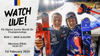 FIS Alpine Junior World Champs 2024  Mens Slalom Run 1  Morzine  France  Feb 2nd 230pm CET [upl. by Erialcyram]