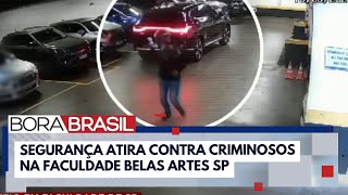 Segurança reage a assalto e atira contra criminosos na Faculdade Belas Artes em SP [upl. by Aicined]