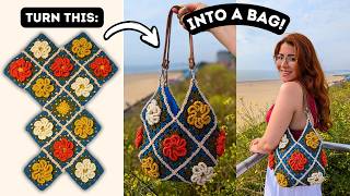 Easy Crochet Tote Bag Tutorial using only 13 Squares StepbyStep Guide  Brunaticality Crochet [upl. by Del]