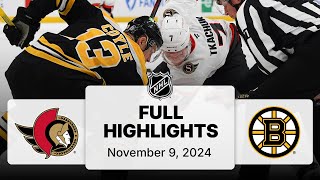 NHL Highlights  Senators vs Bruins  November 9 2024 [upl. by Shatzer]