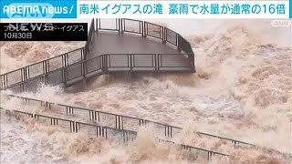 南米イグアスの滝 豪雨で水量が通常の16倍 遊歩道「悪魔の喉笛」も一時閉鎖2023年10月31日 [upl. by Delanos]