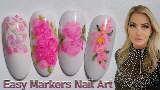 Super Easy nail art using only markers Nail art hacks Flower nail art easy [upl. by Yrreg]