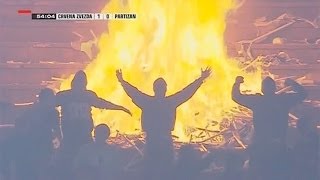 Crowd sets fire to stands at Belgrade derby match [upl. by Leumel]