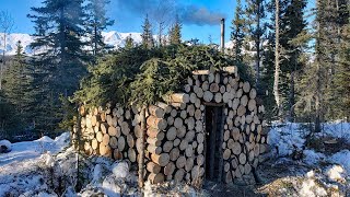 Building amp Camping in a Bushcraft Log Cabin in the Alaskan Bush [upl. by Atinuhs]