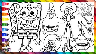 Dibuja y Colorea Los Personajes De Bob Esponja 🧽🐙🦀🍔🐿️🦑👾🐌🌊 Dibujos Para Niños [upl. by Jamieson694]