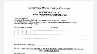 GMC Chandigarh Optometrist Solved PaperGovernment Medical College Chandigarh Optometrist Answer Key [upl. by Ofori]