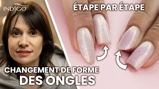 Comment changer la forme des ongles  ongles ovales forme carrée de salon  Indigo Nails Français [upl. by Labotsirc]