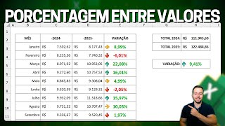 Como Calcular Porcentagem entre DOIS VALORES no Excel  Aumento e Variação   Verde Vermelho [upl. by Bissell574]