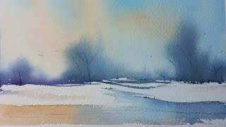 Winter watercolor landscape So easy it almost paints Itself [upl. by Faletti]