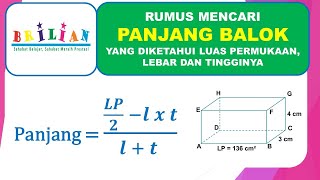 Rumus Cara Mencari Panjang Balok yang Diketahui Luas Permukaannya [upl. by Boone]