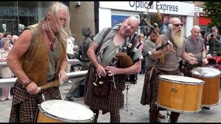 Bagpipes And Drums Music Of Best Scottish Tribal Bands City Centre Of Perth Perthshire Scotland [upl. by Kylander]