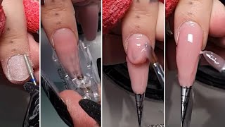 Sculpted coffin shape gel nail extensions Gel nails step by step [upl. by Lal]