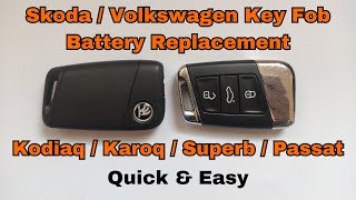 Skoda  Volkswagen Key Fob Battery Replacement  Kodiaq Karoq Superb Passat [upl. by Ahsakal888]