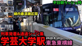 【東横線最混雑区間】学芸大学駅列車発着amp通過シーン集東急東横線東横線東急線東急朝ラッシュ2024410 [upl. by Samled]