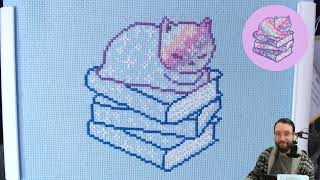 Cross Stitch CoWorking  Snoozing Kitty Pattern  Part 4 [upl. by Cirdec]