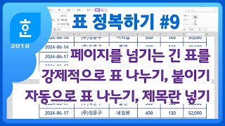 한글에서 페이지를 넘기는 긴 표를 다루는 방법  표 나누기 표 붙이기 자동으로 표 나누기 제목 줄 자동 반복 표의 경계선 처리 [upl. by Ahsitahs]