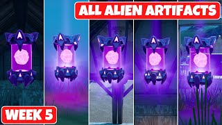 Fortnite All 5 Alien Artifacts Locations Guide Week 5 [upl. by Attej]