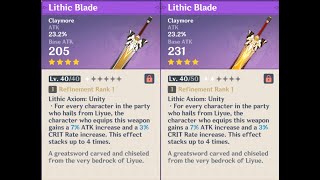 Lithic Blade weapon appearance base vs ascended in Genshin Impact [upl. by Eeimaj213]