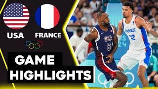 USA vs France Mens Basketball  Live Highlights  2024 Olympics 1082024 [upl. by Henebry]