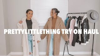 WINTER PRETTYLITTLETHING TRY ON HAUL Coats Sweaters amp More  AYSE AND ZELIHA [upl. by Kenwrick]